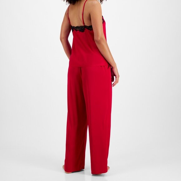 #46 International Concepts Women's Satin Lace-Trim Top & Pajama Pants Set - Picture 2 of 2